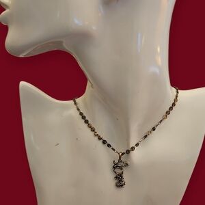 LUCKY BRAND Gold Crystal Cursive Love Pendant Disc Chain Necklace